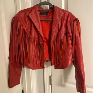 Cropped leather fringe jacket